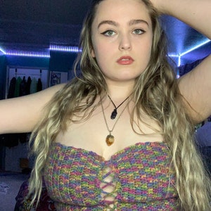 Hand Crocheted Multicolor Tube Top | Multicolor Crop Top, Crocheted Crop Top, Hippie Top, Fairycore Top, Whimsigoth Top