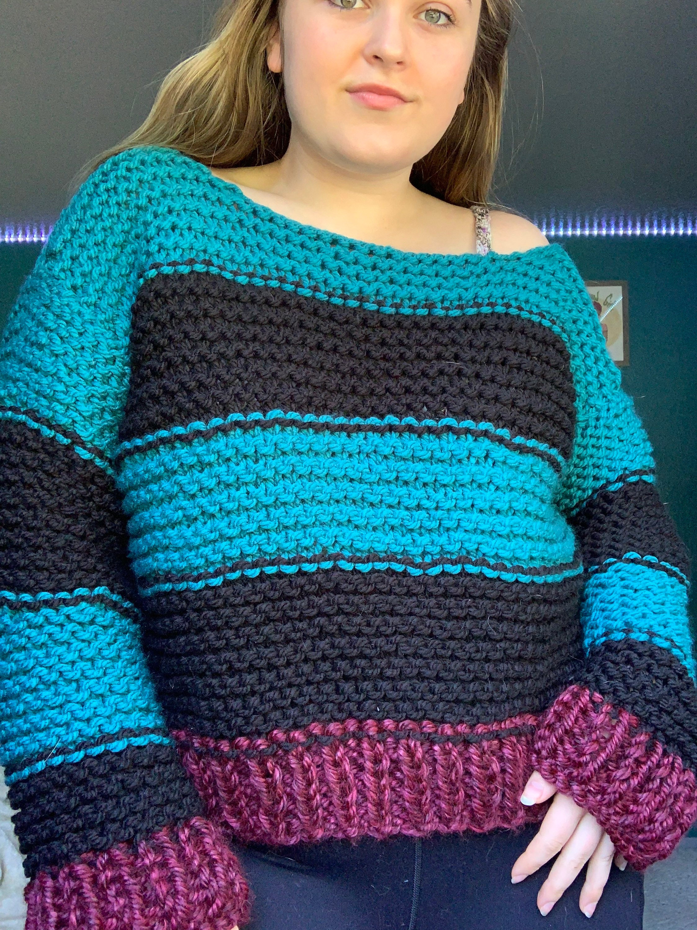 Handmade Chunky Knit Sweater Multicolor Sweater Striped Etsy 日本