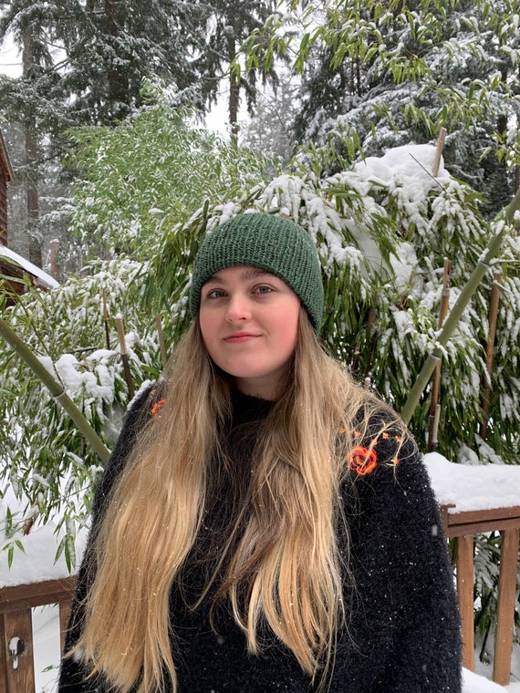 Puff Ball Sparkly Green Beanie | Etsy