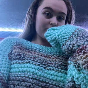 Handmade Chunky Knit Sweater | Multicolor Sweater, Striped Sweater, Crop Sweater