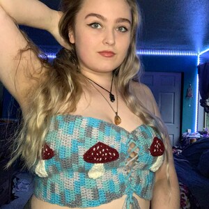 Hand Crocheted Mushroom Tube Top | Cottagecote Top, Cottagecore, Fairycore, Hippie Top, Fairycore Top, Crocheted Crop Top