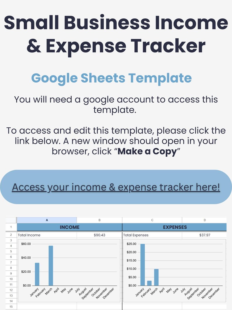 Small Business Income & Expense Tracker | Google Sheets Template for ...