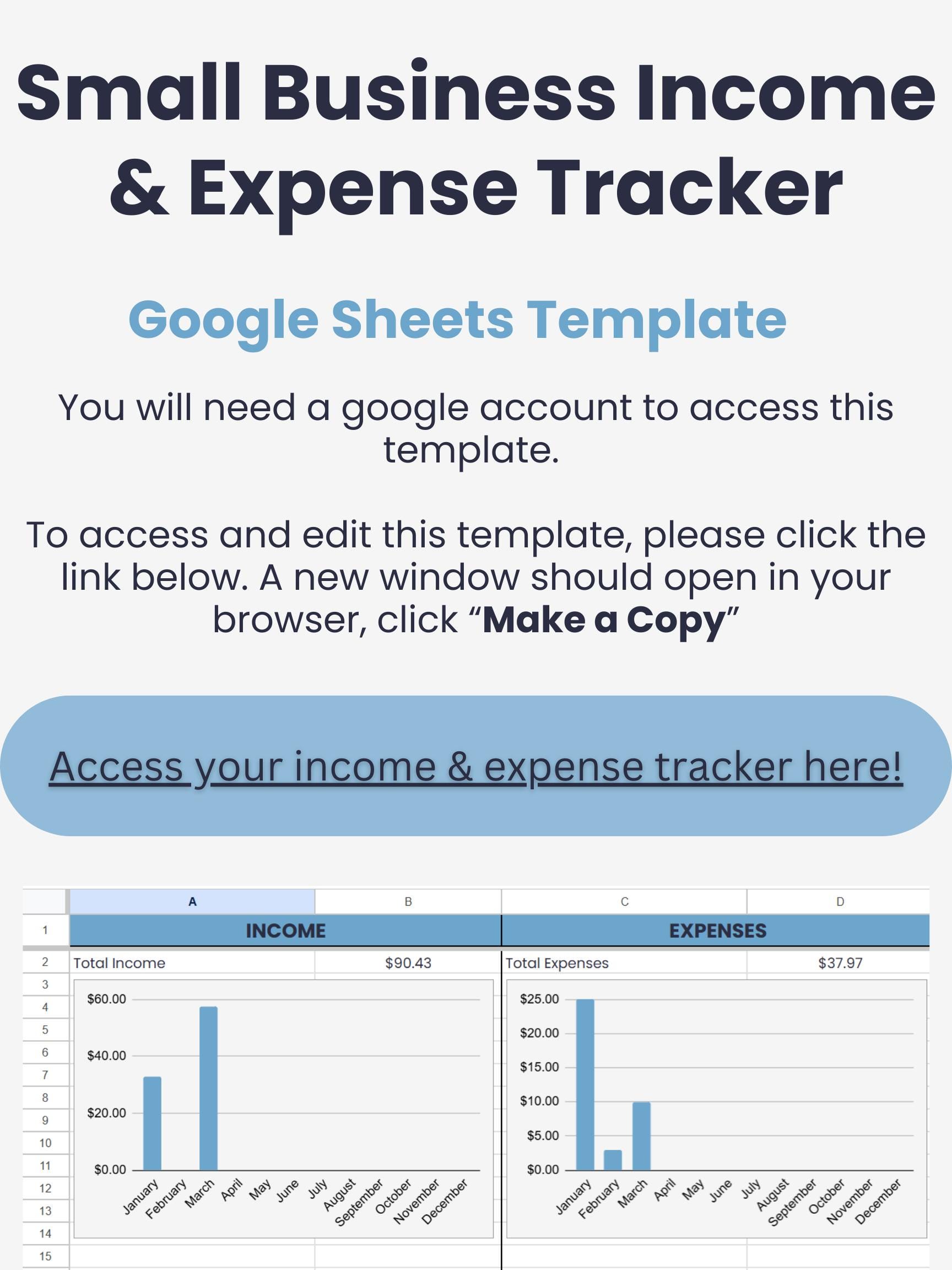 Small Business Income & Expense Tracker | Google Sheets Template for ...