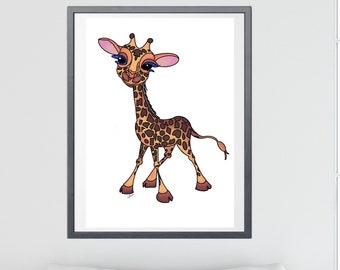 Nursery room, baby animal, baby giraffe print for babies bedroom or children wall art decor, safari