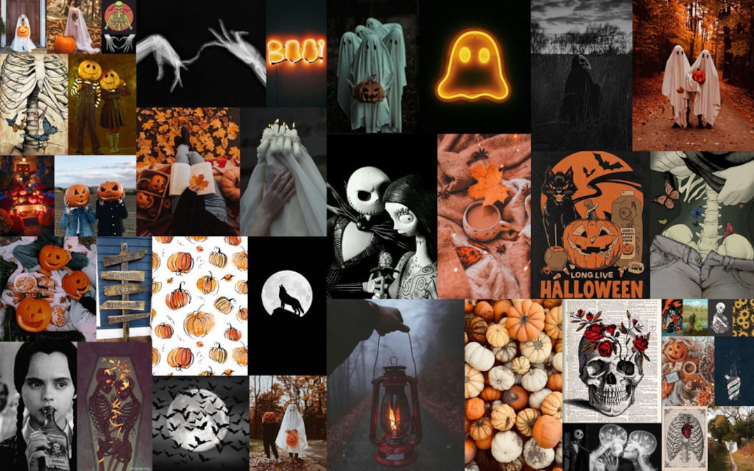 Halloween Aesthetic Wall Collage Kit 40 Pieces Gost October Vibe Orange ...