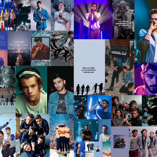 One Direction Blue Aesthetic Wall Collage Kit 50 Pieces / 1D Harry styles / Zayn Malik / Liam Payne / Niall Horan /  Louis Tomlinson