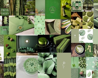 Macha green Aesthetic collage kit of 80 printable picture green vibes color