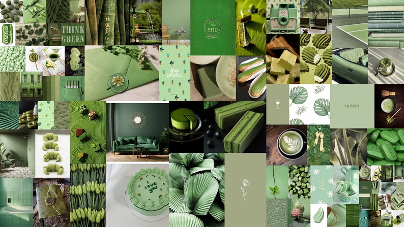 Macha Green Aesthetic Collage Kit of 80 Printable Picture Green Vibes ...