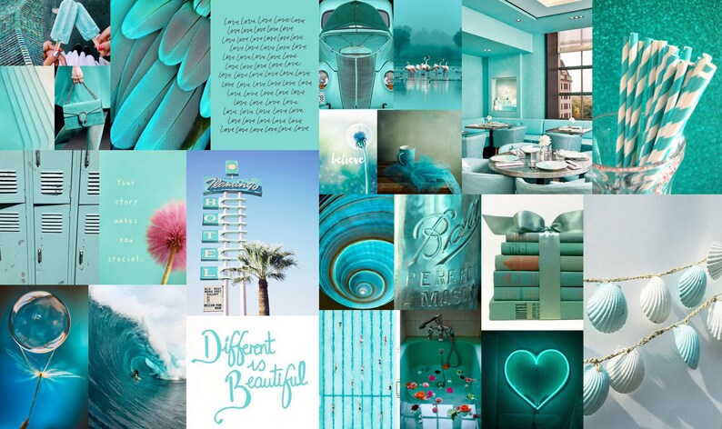 Boujee Turquoise Blue Aesthetic Photo Collage Kit of 90 Pieces - Etsy