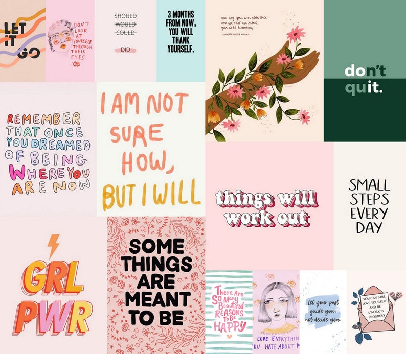 Inspirational Quotes Aesthetic Wall Collage Kit 50 Pieces Printable ...