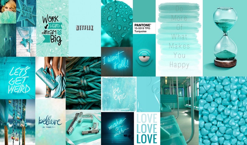 Boujee Turquoise Blue Aesthetic Photo Collage Kit of 90 Pieces - Etsy