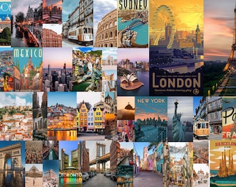 World cities Aesthetic Wall Collage Kit 50 Pieces Paris London New York ...travel with pictures