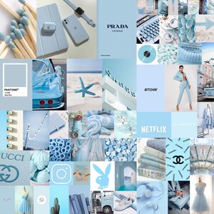 Boujee baby blue aesthetic photo collage kit of 110+  pieces printable soft blue vibe