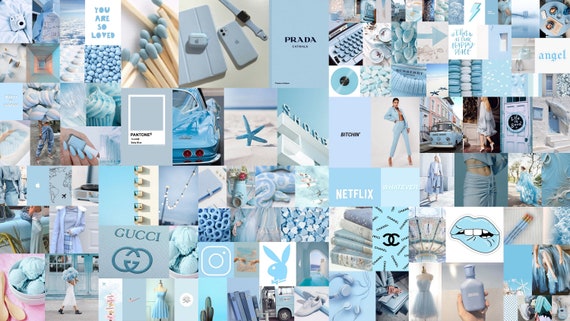 Boujee Baby Blue Aesthetic Photo Collage Kit Of 110 Pieces Etsy