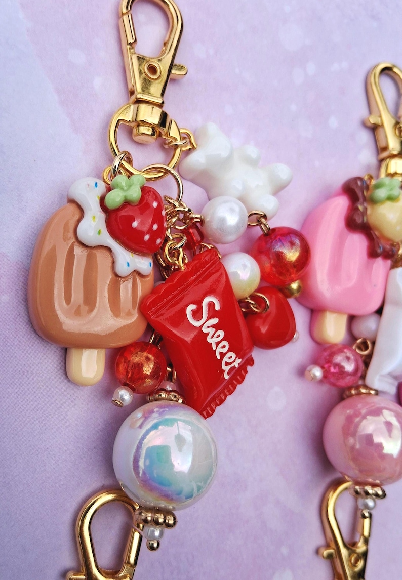Kawaii Ice Cream Pop Candy Keychain, Pastel Gummy Bear Purse Charm ...