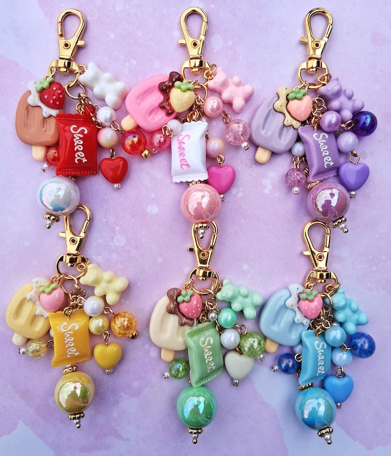 Kawaii Ice Cream Pop Candy Keychain, Pastel Gummy Bear Purse Charm ...
