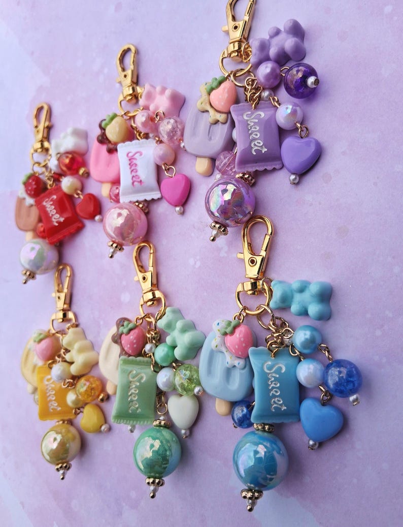 Kawaii Ice Cream Pop Candy Keychain, Pastel Gummy Bear Purse Charm ...