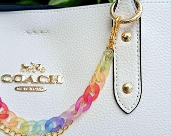Cadena acrílica arcoíris para bolso, accesorio para bolso de colores pastel.