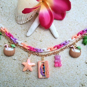 Beach Sunset Charm Purse Chain: Tropical Bag Accessory with Palm Tree