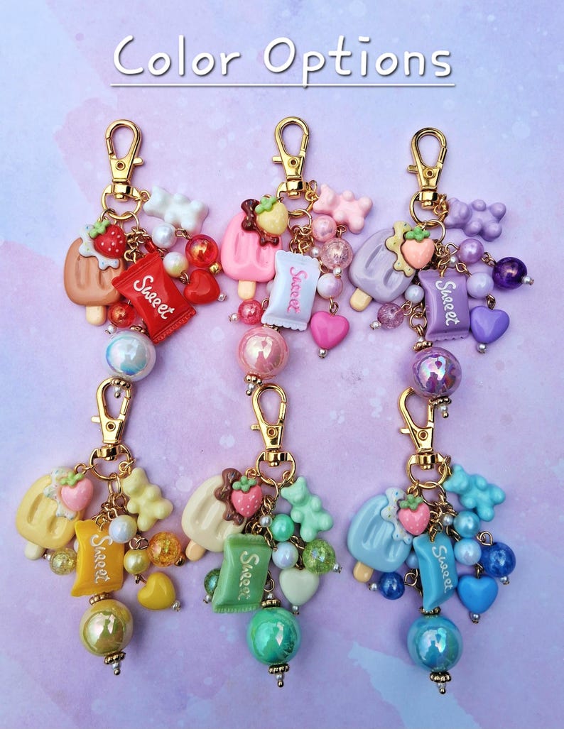 Kawaii Ice Cream Pop Candy Keychain, Pastel Gummy Bear Purse Charm ...