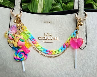 Kawaii Rainbow Purse Charm: Gummy Bear, Butterfly & Lollipop Keychain