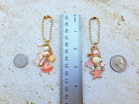 Pink Mermaid Ocean Pearl Charm Dangle Purse Jewelry Beaded Accessory Gift for Her Beach Keychain for handbag Seashell  Journal Planner Charm