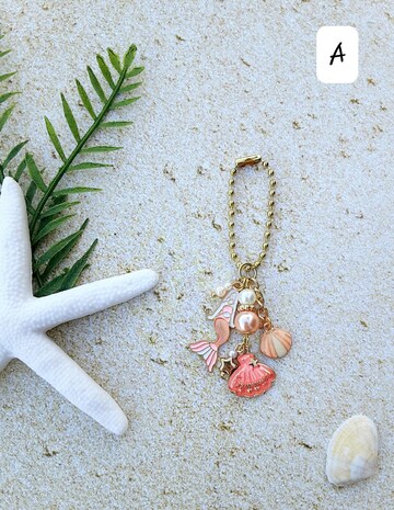 Pink Mermaid Ocean Pearl Charm Dangle Purse Jewelry Beaded Accessory Gift for Her Beach Keychain for handbag Seashell  Journal Planner Charm