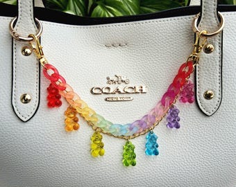 Cadena para bolso con forma de osito de goma arcoíris, accesorio acrílico para bolsa de dulces