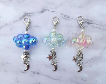 Dreamy Iridescent Cloud Keychain, Purse Charm, Moon & Star Accessory