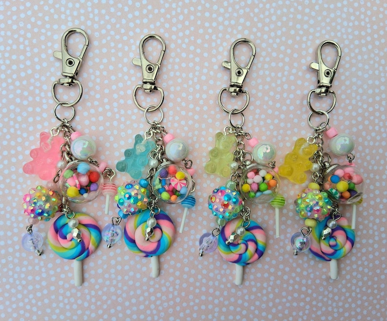 Pastel Candy Keychain, Gummy Bear & Lollipop Purse Charm, Beaded ...