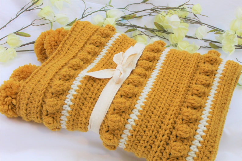 Boho Bobble Baby Blanket crochet baby blanket pattern listing photo by LarkAJCDesigns