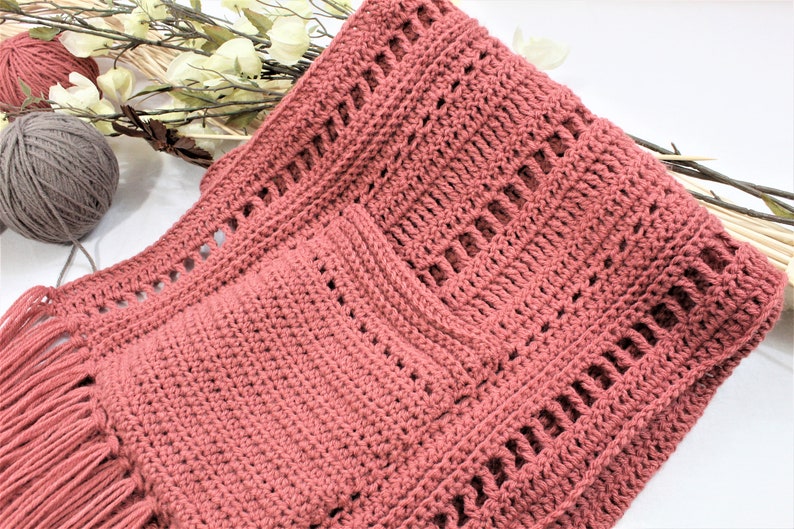 Crochet Pocket Scarf PATTERN ONLY The Western Wind Pocket Scarf image 1