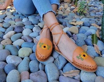 Sandali Huarache in pelle fatti a mano - Scarpe basse messicane con lacci