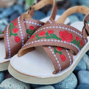 Womens Mexican Handmade Leather Embroidered Huaraches Sandals - Etsy