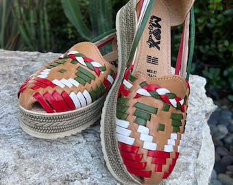 Mexicaanse leren huarache-sandaal - driekleurige espadrilles