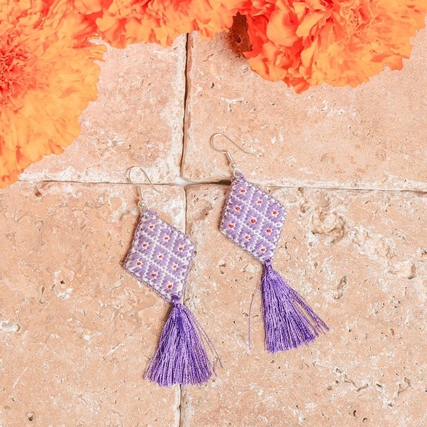 Handmade Fabric Earrings - Mexican Embroidered Earrings - Chiapas Earrings - Mexican Jewelry