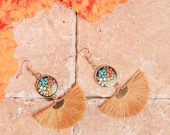 Hand Painted Floral Tassel Earrings – Mexican Artisan Jewelry