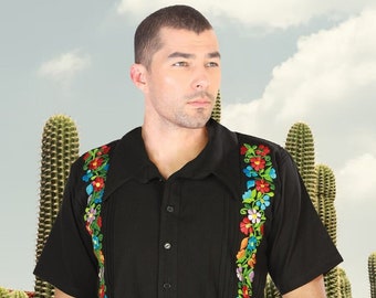 Mens Embroidered Guayabera Shirt - Mexican Fiesta, Handcrafted