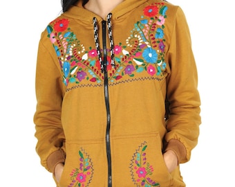Suéter mexicano - Suéter bordado a mano - Suéter mexicano para mujer - Sudadera con capucha bordada a mano