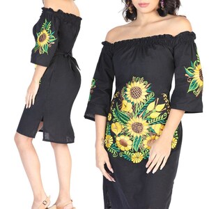Floral Off the Shoulder Mexican Dress Traditional Mexican Dress Floral Embroidered Mexican Dress