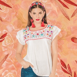 Kurzarm mexikanische Bluse - Blusa Manga Corta Mexicana - Bestickte mexikanische Bluse - Blusa Mexicana Bordada