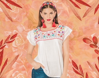 Short Sleeve Mexican Blouse - Blusa Manga Corta Mexicana - Embroidered Mexican Blouse - Blusa Mexicana Bordada - Mexican Party Outfit