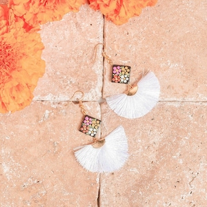 Hand Painted Diamond Tassel Earrings - Silk Thread Earrings - Artisanal Earrings - Mexican Earrings - Artisanal Earrings - Mexican Jewelry