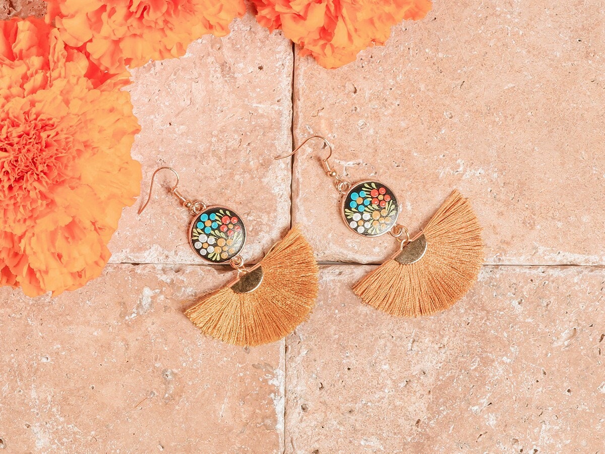Hand Painted Floral Tassel Earrings – Mexican Artisan  display picture 1