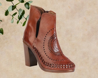Leather Ankle Booties - Mexican Booties - Ladies Leather Booties - Ankle Boots - Mexican Woman's Ankle Boots - Botines De Piel