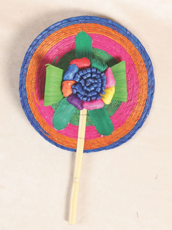 Mexican Hand Fan Handmade Woven Palm and Bamboo Fan Mexican Party