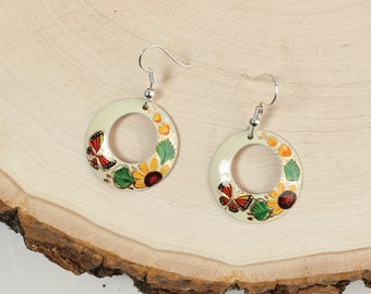 Mexican Earrings - Hand Painted Copper Earrings - Aretes Pintados A Mano - Aretes De Cobre - Arracadas De Cobre