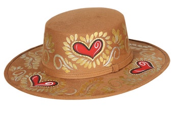 Hand-painted Suede Mexican Hat – Red Heart Sombrero - Etsy display picture 1