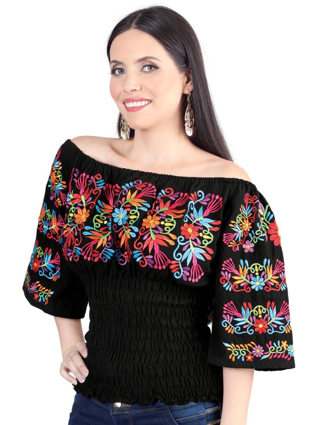 Artisanal Embroidered Blouse 100% Cotton Black 603960 main image 1