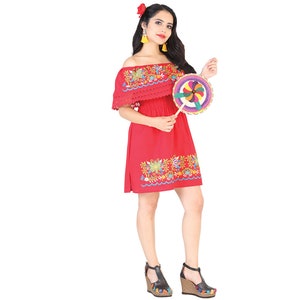 Floral Off the Shoulder Mexican Dress Traditional Mexican Dress Floral Embroidered Mexican Dress